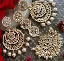 Indian Gold Plated Bollywood Style Kundan Jhumka Earrings Enameled Jewelry Set