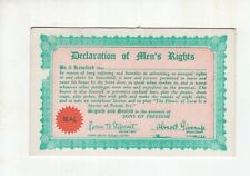 1941 Gag Gift Card Declaration of Men's Rights" Exhibit Supply Co Chicago"