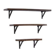 Litton Lane Vintage Wall Shelf Minimalist 3-Tiers Rectangle Solid Wood Brown - Toronto - Canada