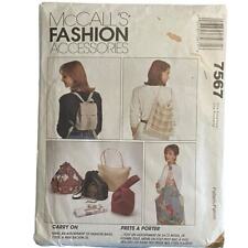 McCall's 7567 Sewing Pattern Fashion Accessories Bags Totes Mini Backpack Uncut