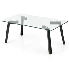 Modern Tempered Glass Coffee Table with Metal Frame for Living Room - Sheridan - US