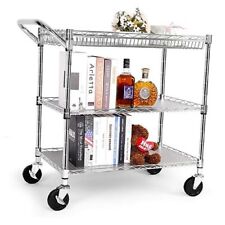 Heavy Duty 3 Tier Rolling Utility Cart, Kitchen Cart Metal Bright Silver