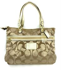 Coach Daisy F20026 Khaki Tan Signature Large Shoulder Tote Bag Purse Brass