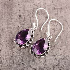 Natural Amethyst Gemstone Drop/Dangle Earrings 925 Sterling Silver Jewelry