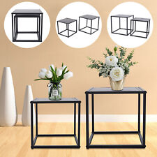 2PCS Modern Square Metal Coffee Table Tray Side End Table Matt Black Home Office