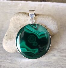 Round Gemstone Malachite Pendant 925 Sterling Silver Neck Jewelry MO5261