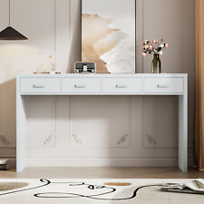 Modern Minimalist Console Table Open top Drawers Metal Handles White - AS