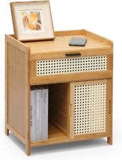 MoNiBloom Boho Vibe Nightstand with Drawer and Rattan Pattern Sliding Natural - Des Moines - US