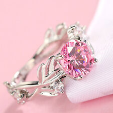 Handmade Jewelry Round Cut Natural Pink Topaz Gems Silver Woman Ring Size 6-10