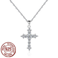 Gorgeous Cross 925 Sterling Silver Necklace Pendant Women Cubic Zirconia Jewelry