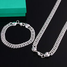 Cool 925Sterling Silver 10MM 20 Strong Men's Chains Necklace Bracelet Set S208"