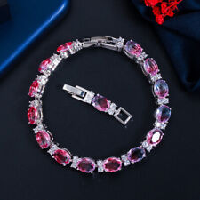 Natural Rainbow Fire Blue Red CZ Tennis Bracelet for Women Romantic Jewelry Gift