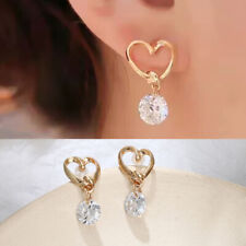 1 Pairs Women Jewelry Gold Plated Heart Zircon Earrings Drop Dangle Ear Stud