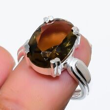 Smokey Topaz Gemstone 925 Sterling Silver Handmade Ring Jewelry in All Size