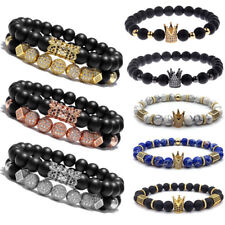 Hot Luxury Micro Pave CZ Ball Crown Charm BraceletS Men Jewelry Matte Agate Bead