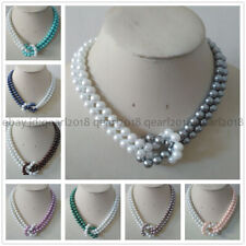 2 Strands 8/10/12mm Akoya Shell Pearl Round Beads Jewelry Necklace 18''