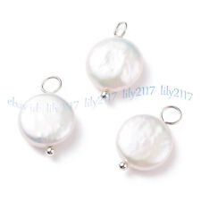 Wholesale Natural White Freshwater Flat Coin Pearl Pendants Jewelry Making DIY