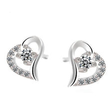 Wholesale 925 Sterling Silver Heart Zircon Crystal Stud Earrings Women's Jewelry