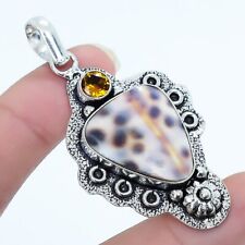 Spotted Shell, Citrine Gemstone Handmade Silver Jewelry Pendant 2.2 PRJ17290"