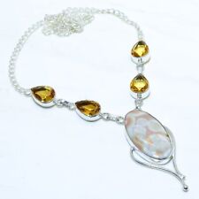 Bird Eye Jasper, Citrine Gemstone Handmade Silver Jewelry Necklace 18 NRJR3760"