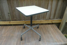 Vintage Eames Herman Miller Square Rolling Side Table Universal Base Faux White