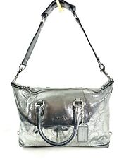 Coach Ashley F17130 Silver Metallic Perforated Signature Leather Shoulder Bag