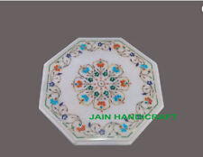 12'' white antique Marble Center corner Table Top Inlay blue lapis flower w4