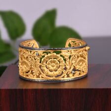 18K Gold Plated Flower Designer Wide CZ Cuff Bangle Women Wedding Jewelry