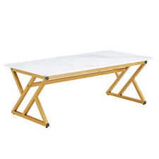 Modern Minimalist Style White Marble Patterned Coffee Table Golden Metal Legs - Mumbai - India