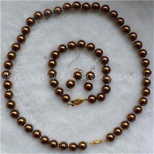 8/10/12mm Chocolate Brown South Sea Shell Pearl Necklace Bracelet Earrings Set
