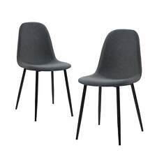 Minimalist Fabric Chair Seating Dark Grey Fabric Black Legs Set of 2 - US