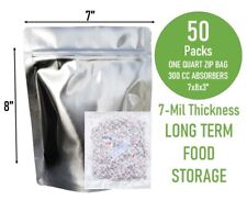 (50PC) 1 Quart Mylar Bags Stand Up 14Mil Gusset Zip Seal+300 CC Oxygen Absorbers