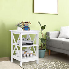 Home Sofa Side Display Stand X-Design Wood Frame End Table Storage Shelf, White - Toronto - Canada