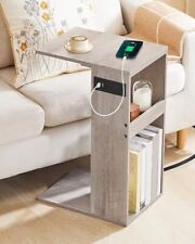 CHOEZON C Shaped End Table with Charging Station Side Table with Storage Greige - Miami - US