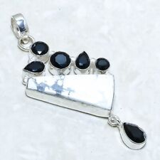 Howlite, Black Onyx Gemstone Handmade Silver Jewelry Pendant 2.6 PRJ12539"