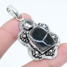 Mud Crack Fossil, White Topaz Handmade Silver Jewelry Pendant 2.1 PRJ17453"