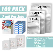 (100 Pack) PackFreshUSA Mylar Bags & Oxygen Absorbers Box Set 7 Mil Variety Pack