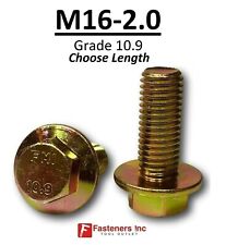 M16-2.0 x (Choose Length) Grade 10.9 Metric Flange Bolts Yellow Zinc Hardened - Redding - US