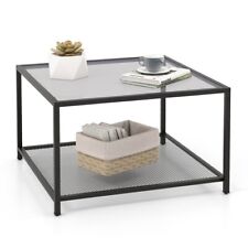 2-Tier Modern Square Coffee Table W/ Mesh Shelf Living Room Office Center Table - Fontana - US