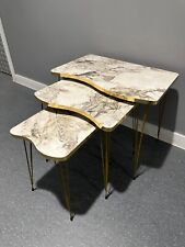 Nest Of 3 Nesting Tables Side End Coffee Table Metal Gold Legs Marble White