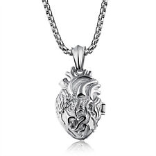 Women Silver Anatomical Heart Pendant Necklace Stainless Steel Urn Jewelry 24''