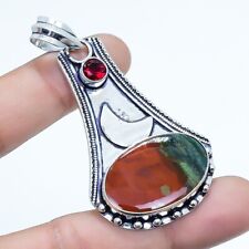 Blood Stone, Garnet Gemstone Handmade Silver Jewelry Pendant 2.4 PRJR4272"