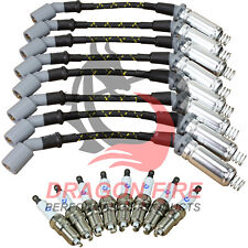 Tune Up Set Spark Plugs & 500 Ohm Cloth Braided Wires For 2014-2021 Chevy GMC V8