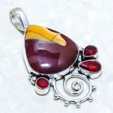 Mookaite, Garnet Gemstone Handmade Ethnic Silver Jewelry Pendant 2.0 PRJ12922"