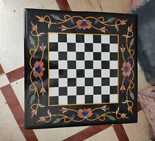 18'' Black Marble Chess Table Top Pietra Dura Inlay Children Game Kids frt X-mas