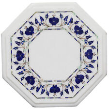 12 White Marble Coffee Center Table Top Lapis Marquetry Inlay Work Home Decor"