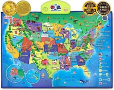 Interactive USA Geography Map Poster Smart Talking Learn 50 States Fun Facts - Miami - US