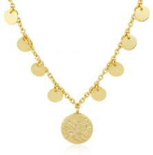 Multi Small Coin Charm Necklace Yellow Gold Plated 20 Inch Chain Disc Pendent