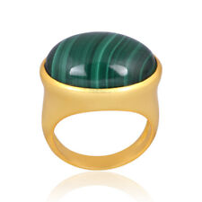 Large Oval Stone Ring With Malachite Gold Plated Fashion Dome Rings Jewelry Gift