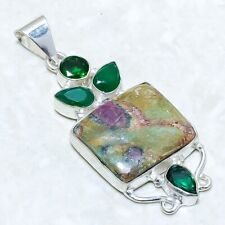 Ruby Fuchsite, Tsavorite Gemstone Handmade Silver Jewelry Pendant 2.4 PRJ12756"